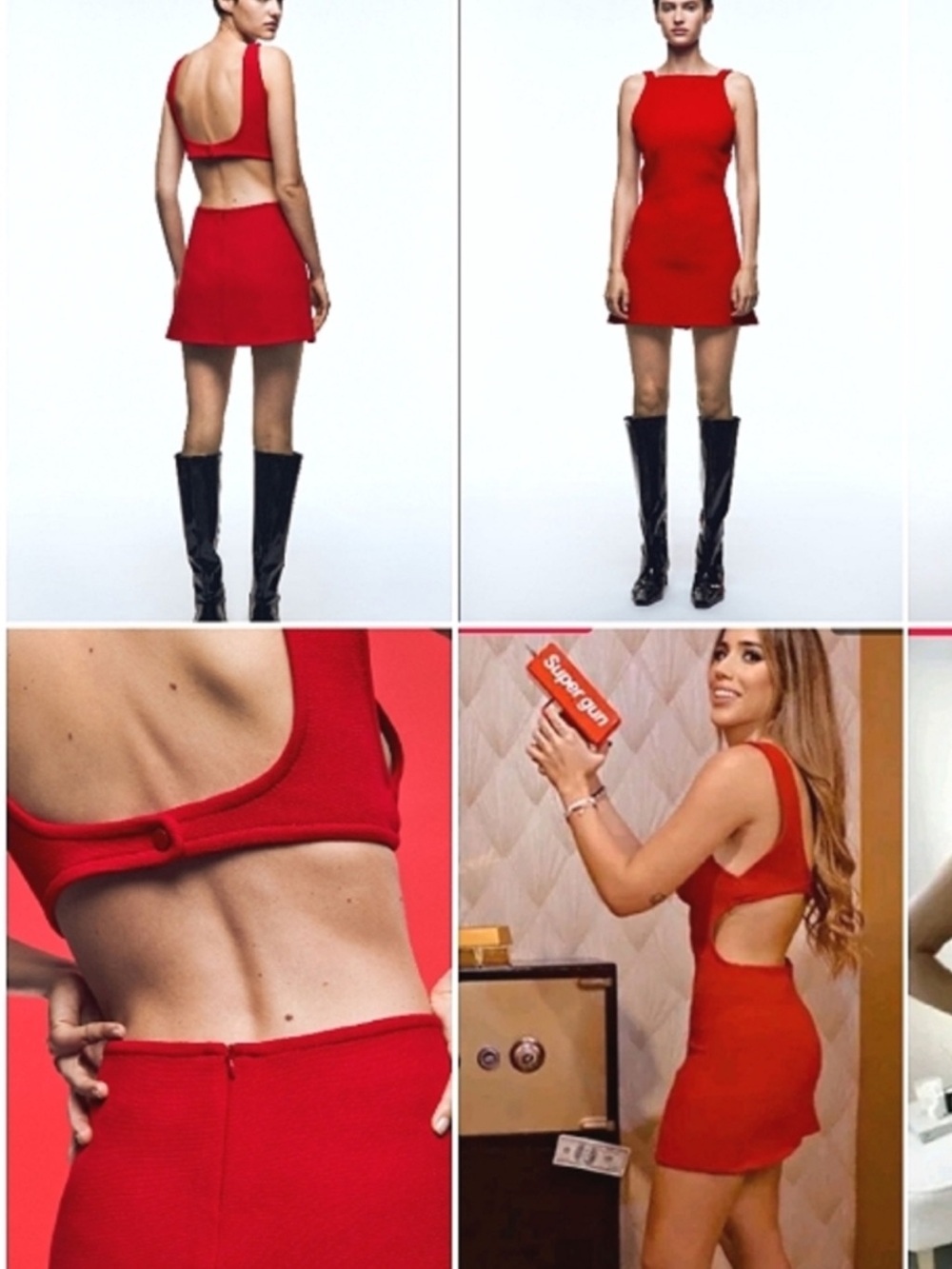 Zara Bright Red Dress with Scoop Neck snap back RARE mini dress